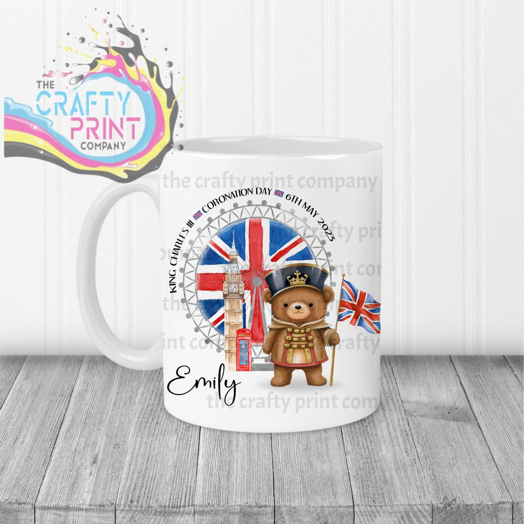 King Charles III Coronation Teddy Flag Mug - White Handle &