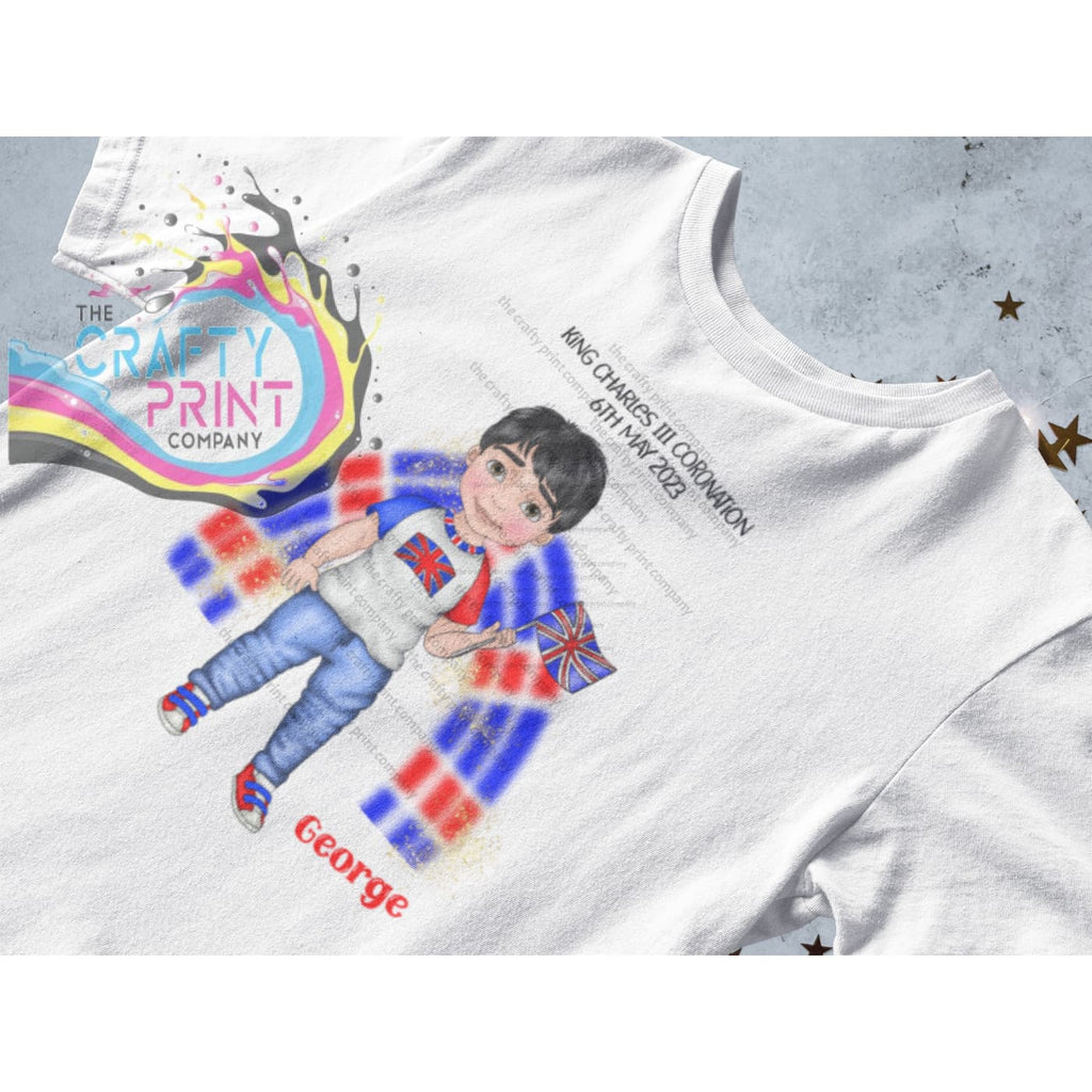 Kings Coronation Boy with Rainbow T-shirt Personalised