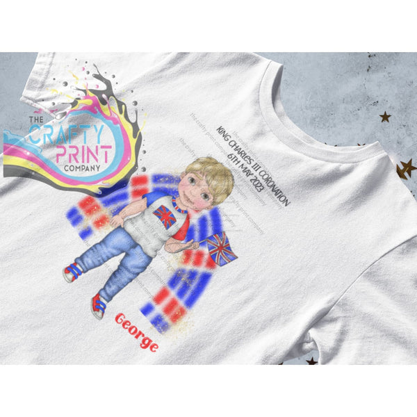 Kings Coronation Boy with Rainbow T-shirt Personalised