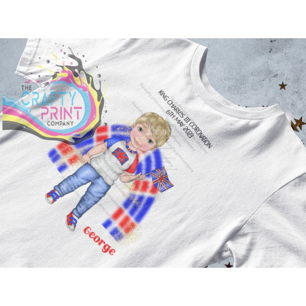 Kings Coronation Boy with Rainbow T-shirt Personalised -