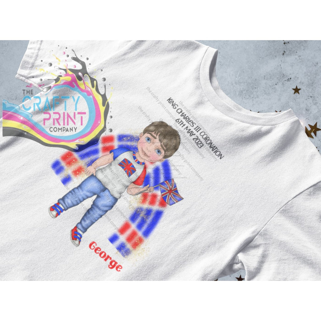 Kings Coronation Boy with Rainbow T-shirt Personalised