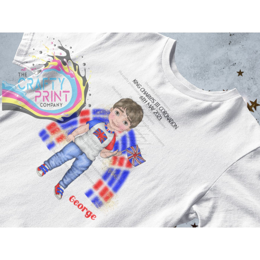 Kings Coronation Boy with Rainbow T-shirt Personalised
