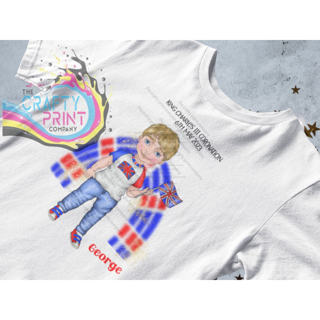 Kings Coronation Boy with Rainbow T-shirt Personalised