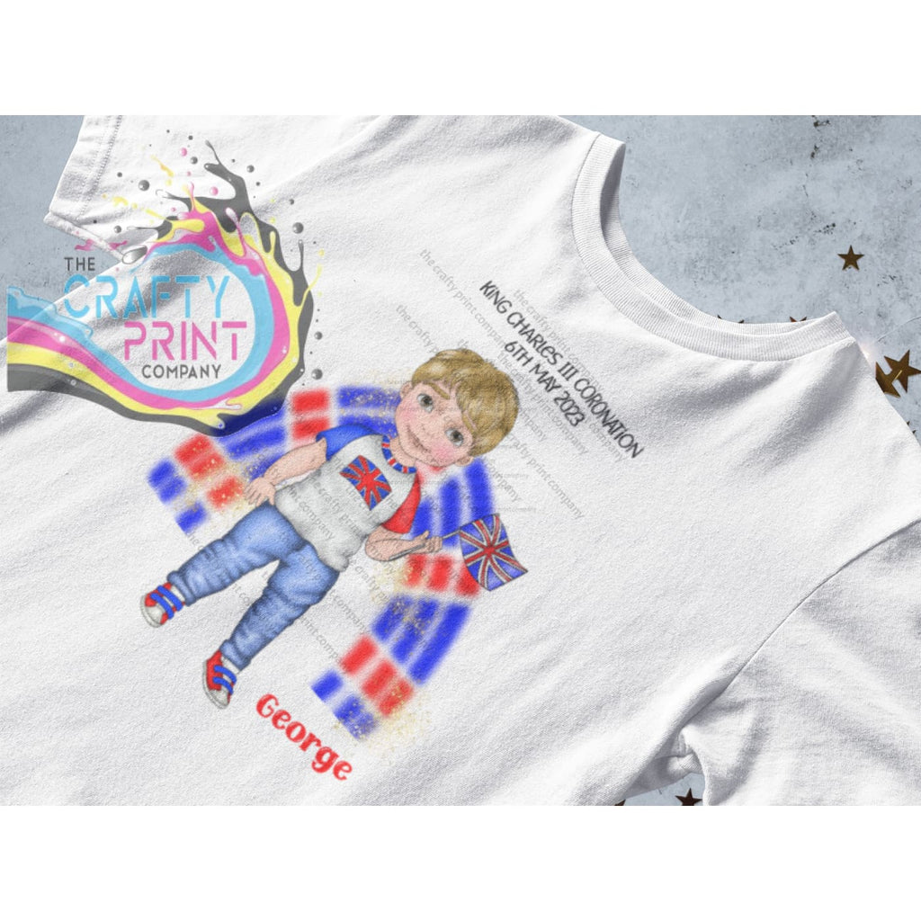 Kings Coronation Boy with Rainbow T-shirt Personalised