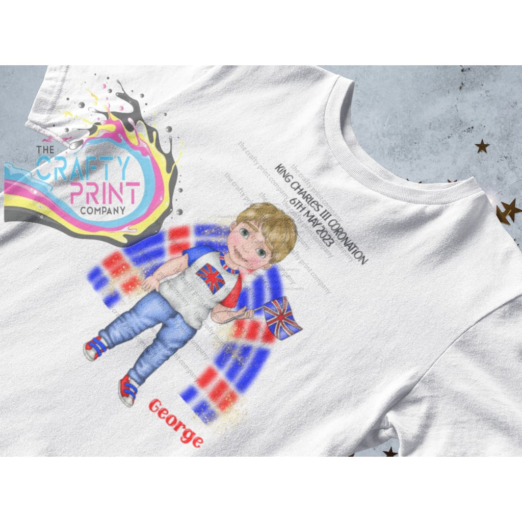 Kings Coronation Boy with Rainbow T-shirt Personalised