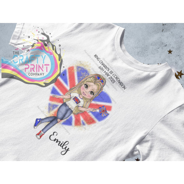 Kings Coronation Girl with Heart T-shirt Personalised -
