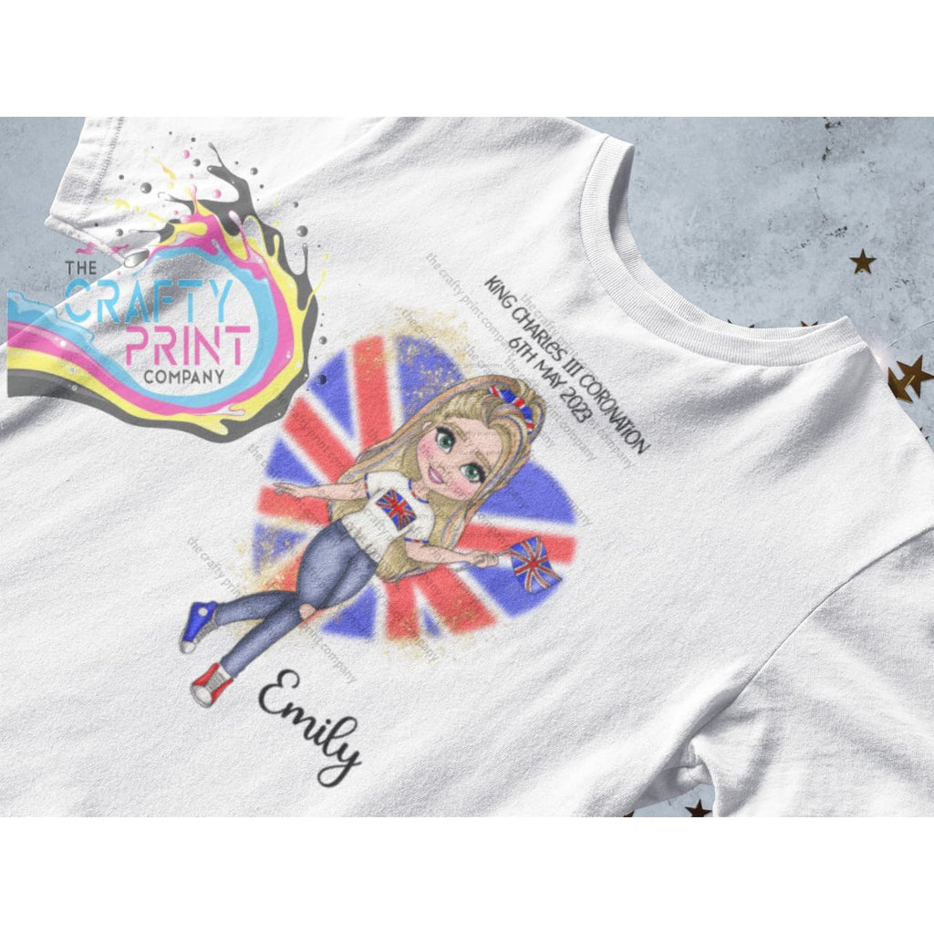 Kings Coronation Girl with Heart T-shirt Personalised -