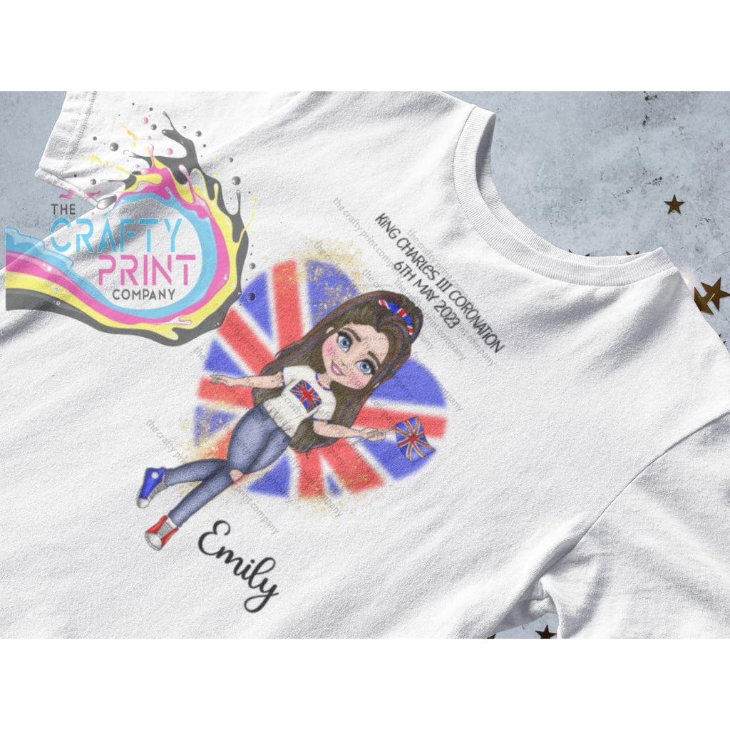 Kings Coronation Girl with Heart T-shirt Personalised -