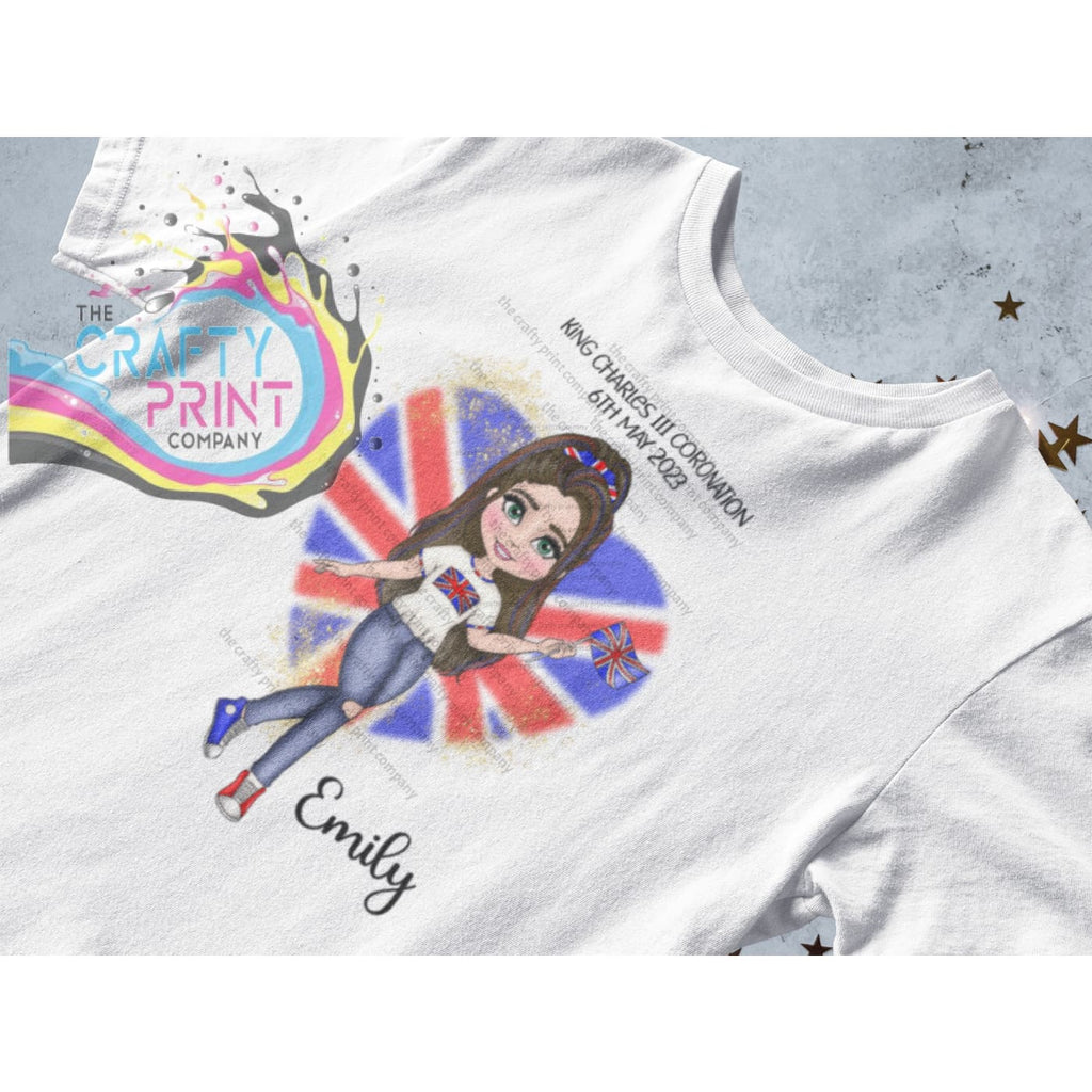 Kings Coronation Girl with Heart T-shirt Personalised -