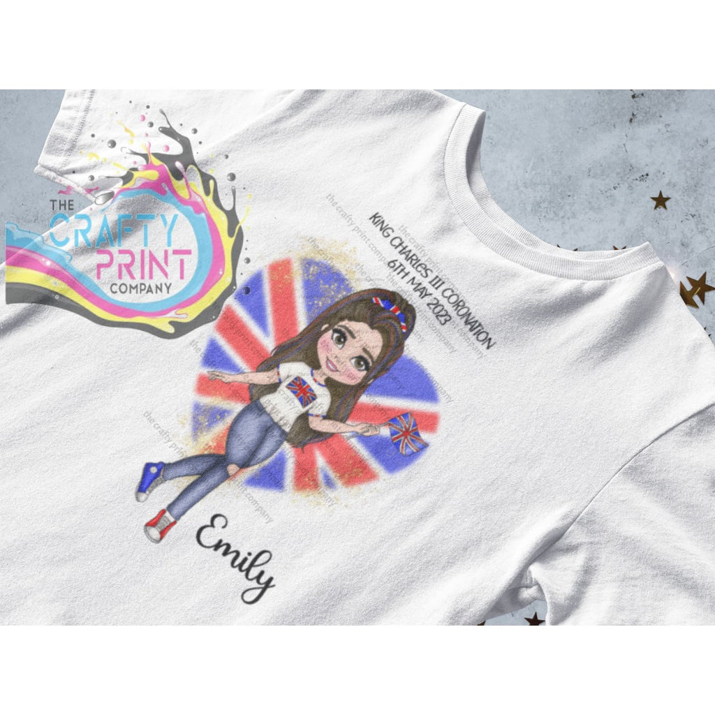 Kings Coronation Girl with Heart T-shirt Personalised -