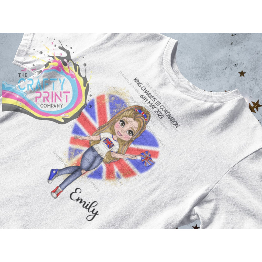 Kings Coronation Girl with Heart T-shirt Personalised -