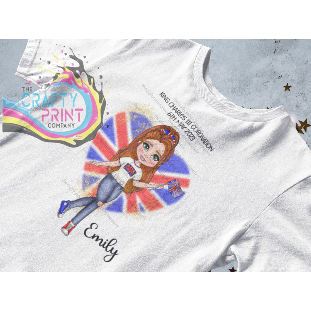 Kings Coronation Girl with Heart T-shirt Personalised - Red