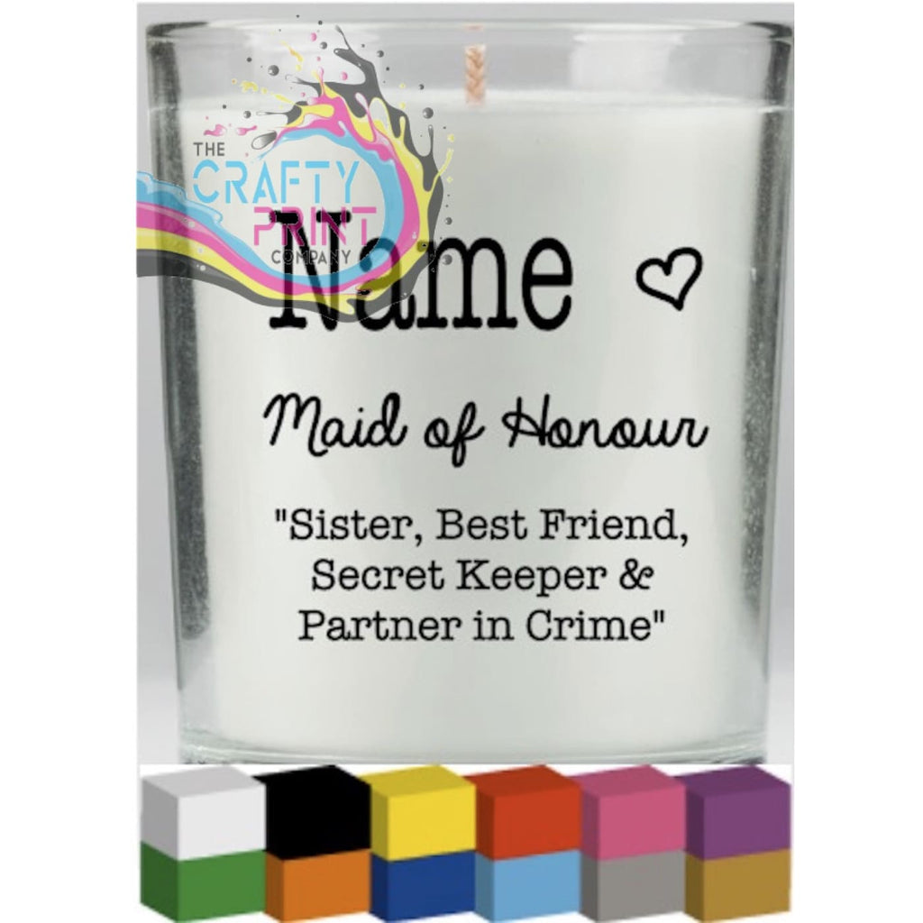 Maid of Honour Personalised Candle Decal Vinyl Sticker -