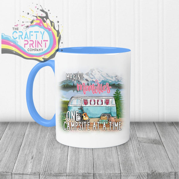Making memories one campsite at a time Mug - Blue Handle &