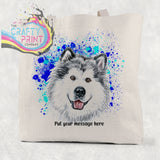 Malamute Paint Splatter Personalised Cotton Tote Bag - Blue