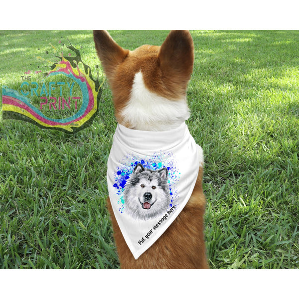 Malamute Paint Splatter Personalised Dog Bandana - Blue -