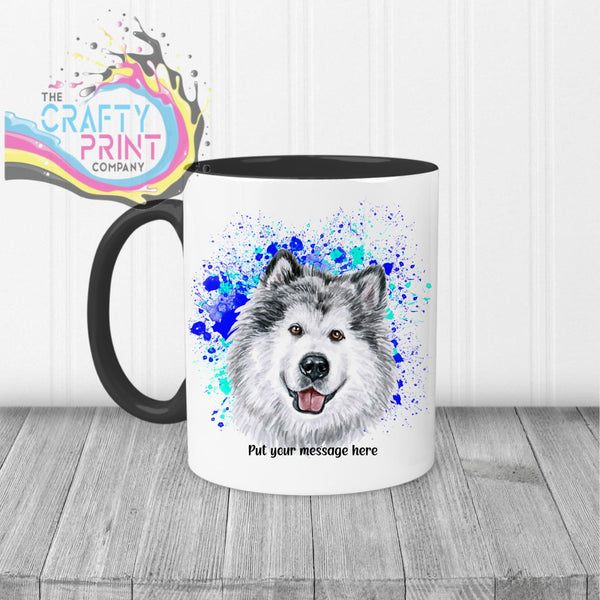 Malamute Paint Splatter Personalised Mug - Black Handle &