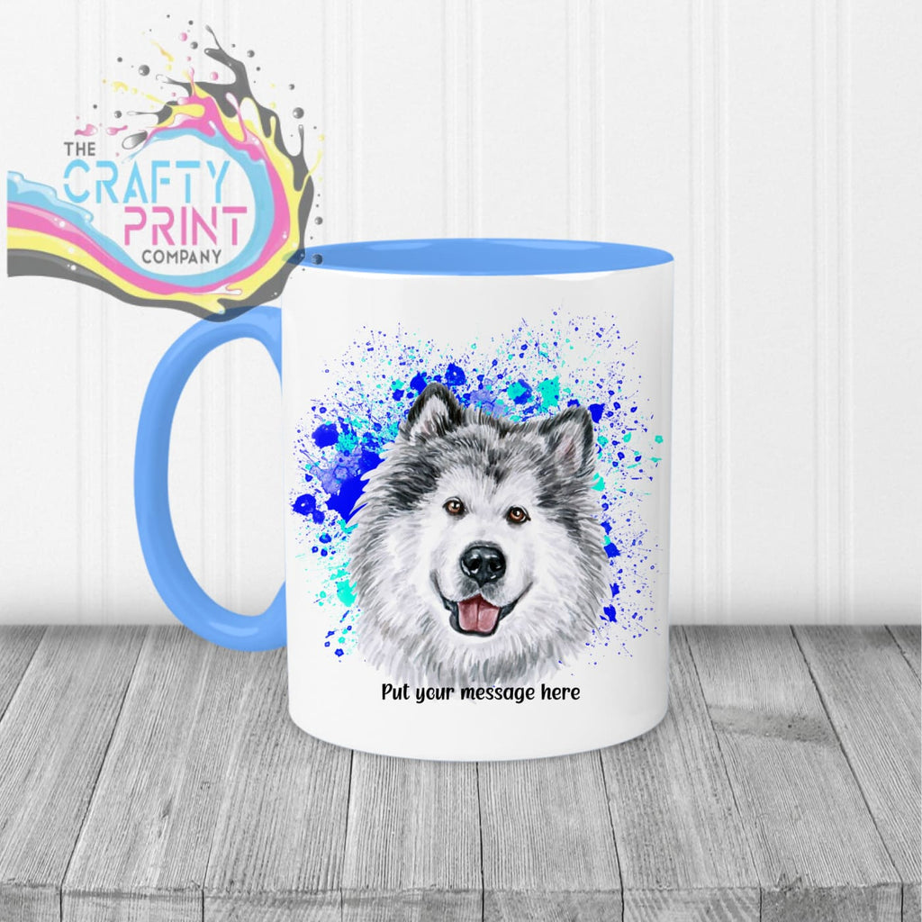 Malamute Paint Splatter Personalised Mug - Blue Handle &