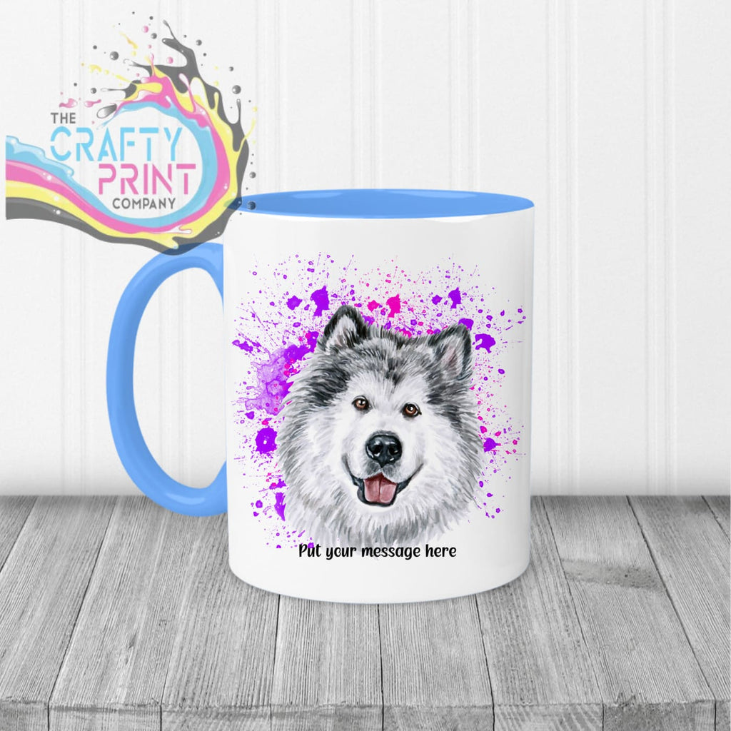 Malamute Paint Splatter Personalised Mug - Blue Handle &