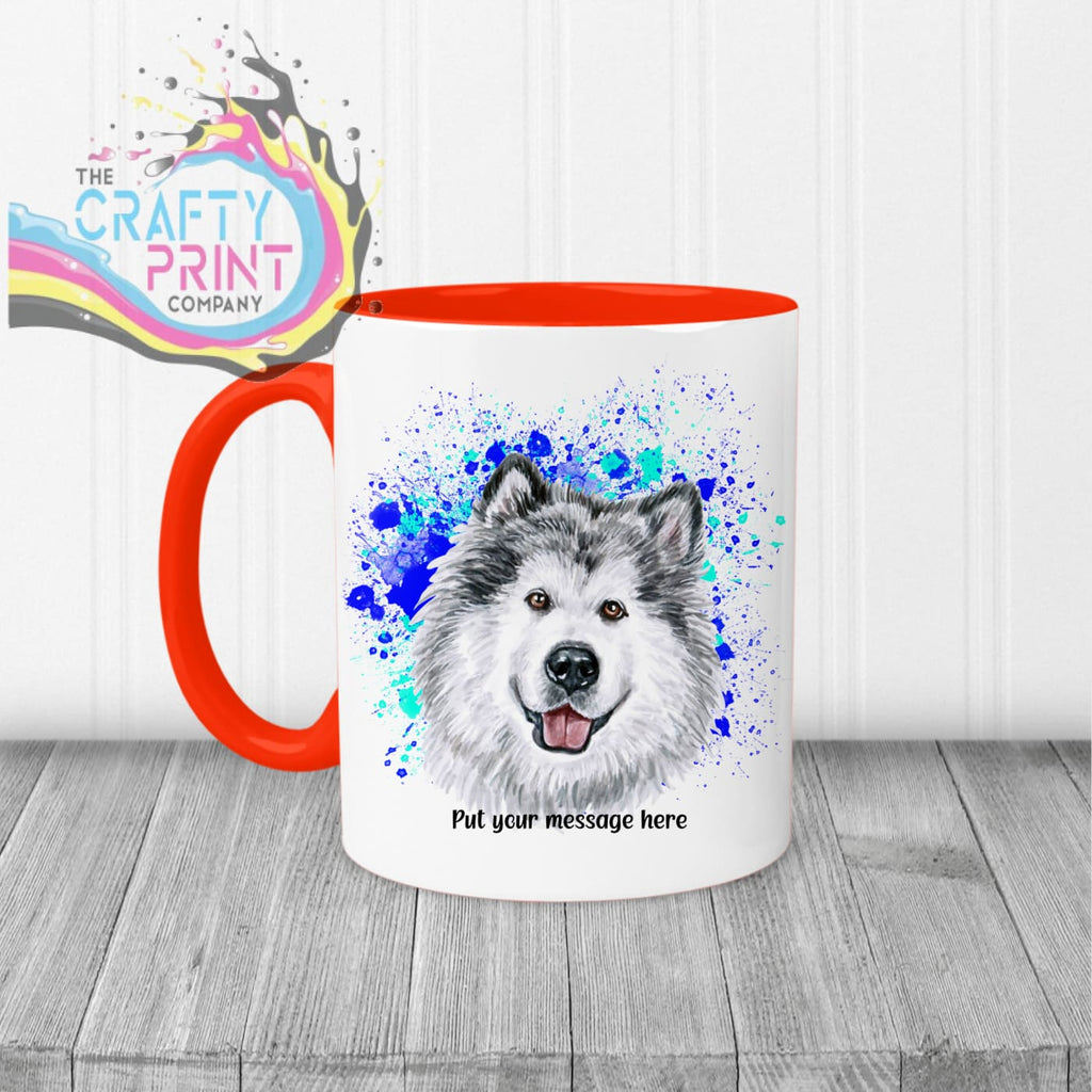 Malamute Paint Splatter Personalised Mug - Red Handle &