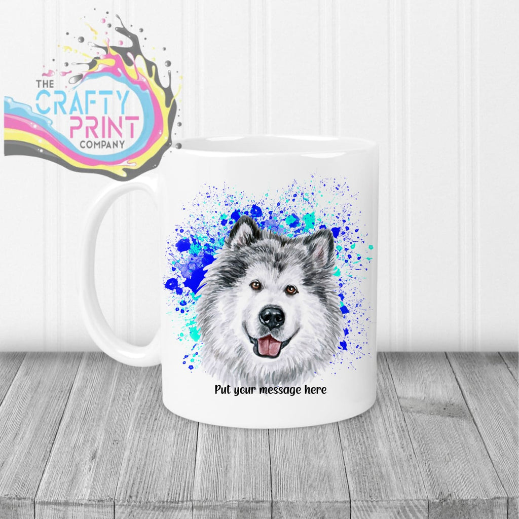Malamute Paint Splatter Personalised Mug - White Handle &