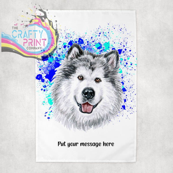 Malamute Paint Splatter Personalised Tea Towel - Blue
