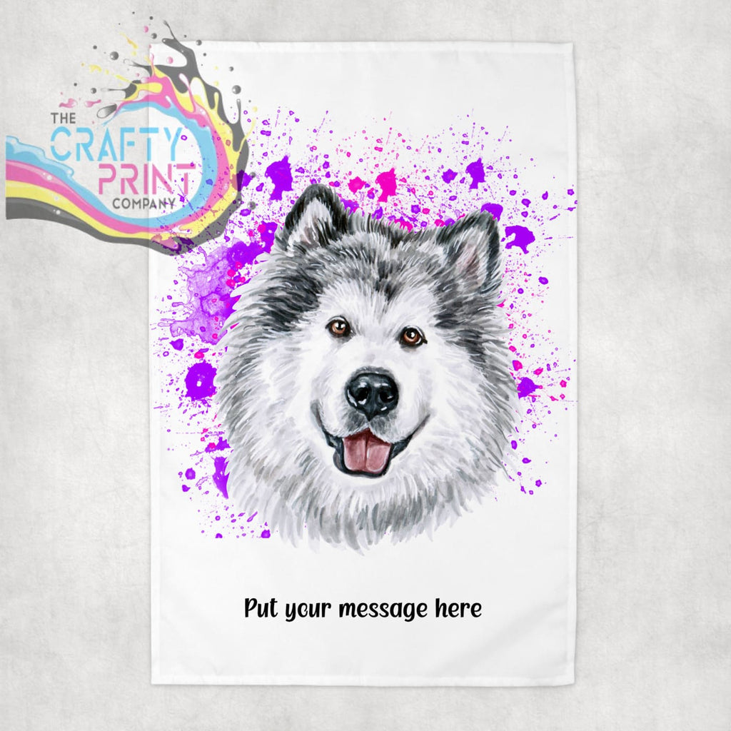 Malamute Paint Splatter Personalised Tea Towel - Pink -