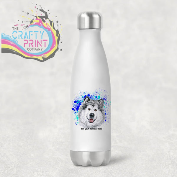 Malamute Paint Splatter Personalised Water Bottle - Blue -