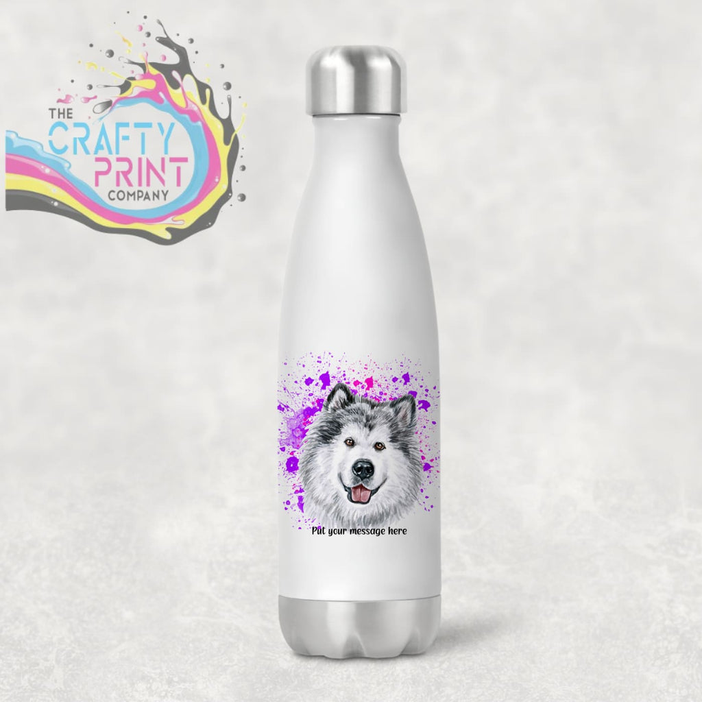 Malamute Paint Splatter Personalised Water Bottle - Pink -