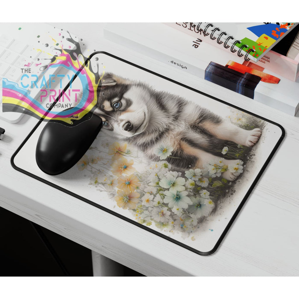 Malamute Puppy Flowers Mouse Mat