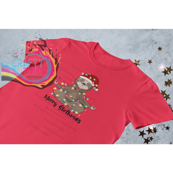Merry Slothmas Christmas T-shirt - Red - Shirts & Tops