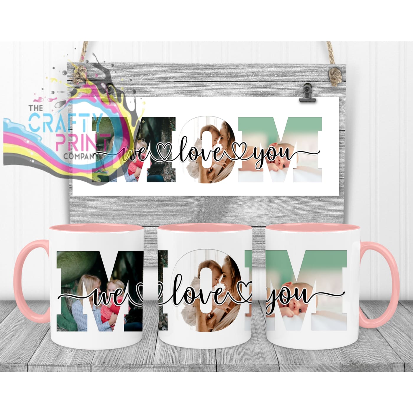Mom We/I Love You Personalised Mug - Pink Handle & Inner