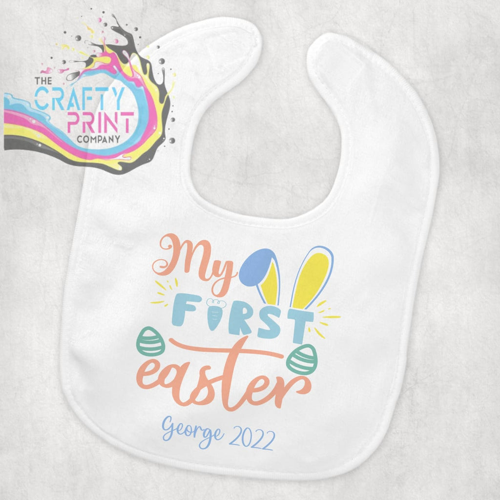 My First Easter Bunny Ears Personalised Baby Bib - Blue