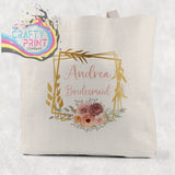 Name / Role Wedding Blush Flower Cotton Tote Bag - Shopping