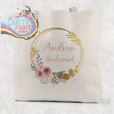 Name / Role Wedding Blush Flower Cotton Tote Bag - Shopping