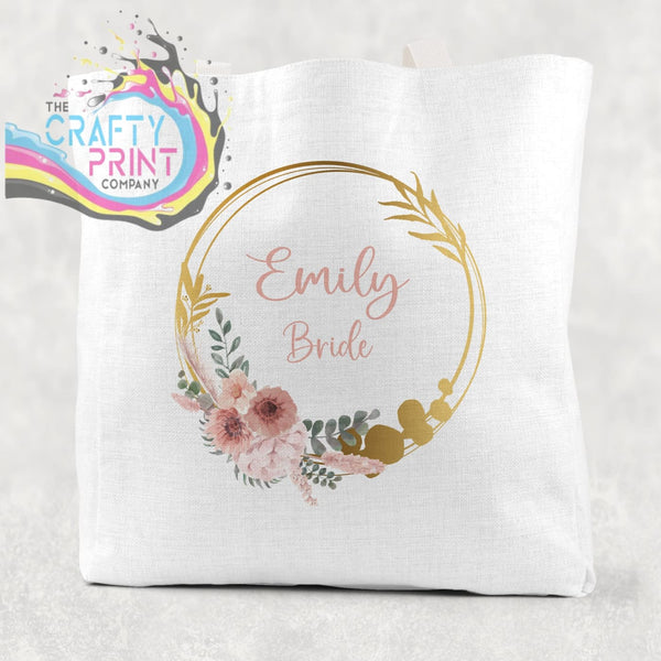 Name / Role Wedding Blush Flower Cotton Tote Bag - White /