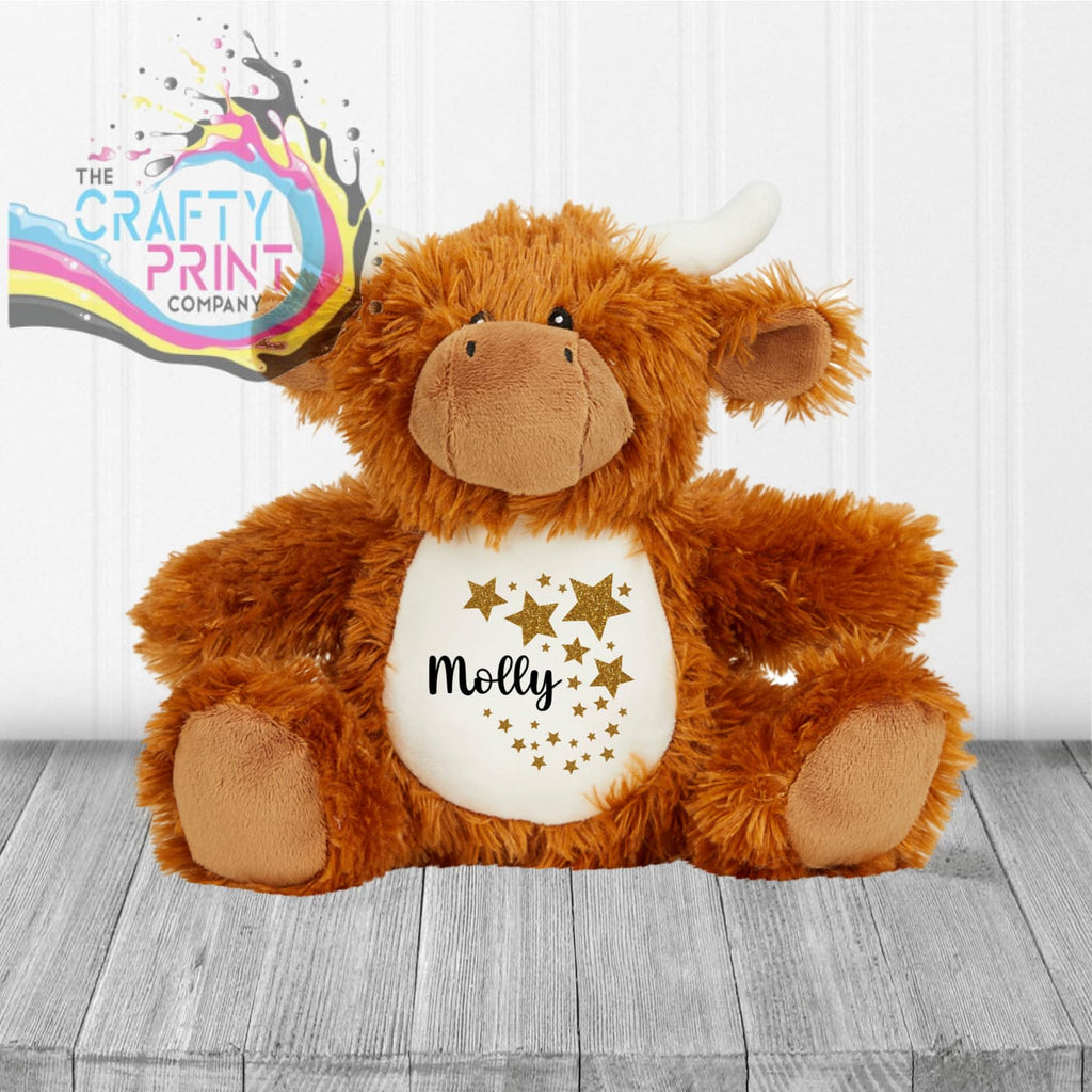 Name Stars Personalised Highland Cow Soft Toy - Stuffed