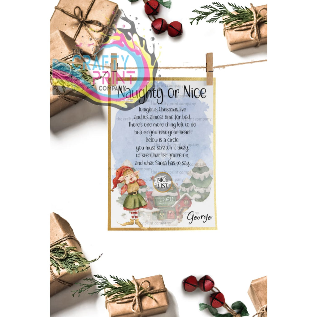 Naughty or Nice List? Postcard Scratch Card - Girl Elf -