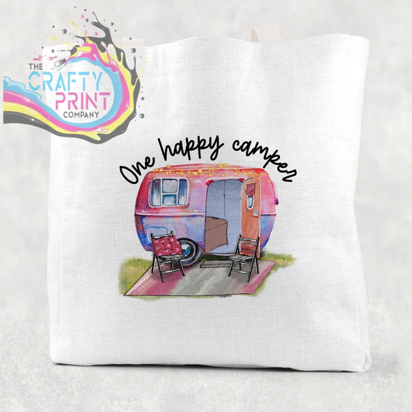 One Happy Camper Cotton Tote Bag - White - Shopping Totes