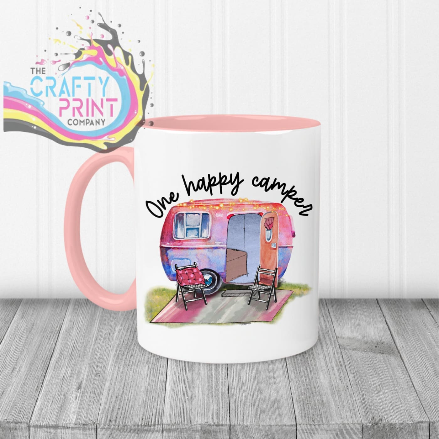 One Happy Camper Mug - Pink Handle & Inner - Mugs