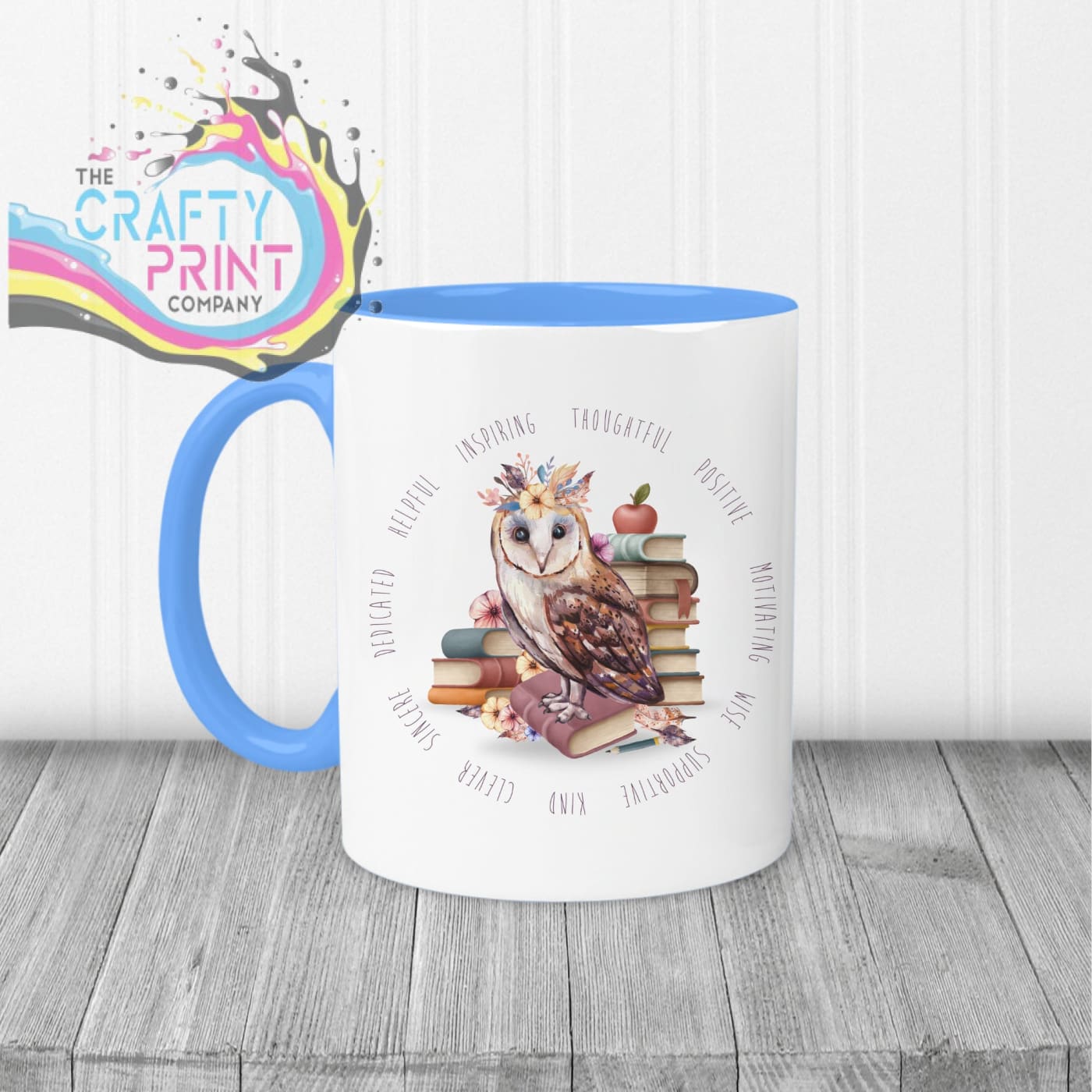 Owl Books Teacher Mug - Blue Handle & Inner / Female - Mugs