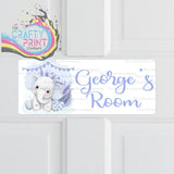 Personalised Boho Elephant Metal Bedroom Door Sign - Blue