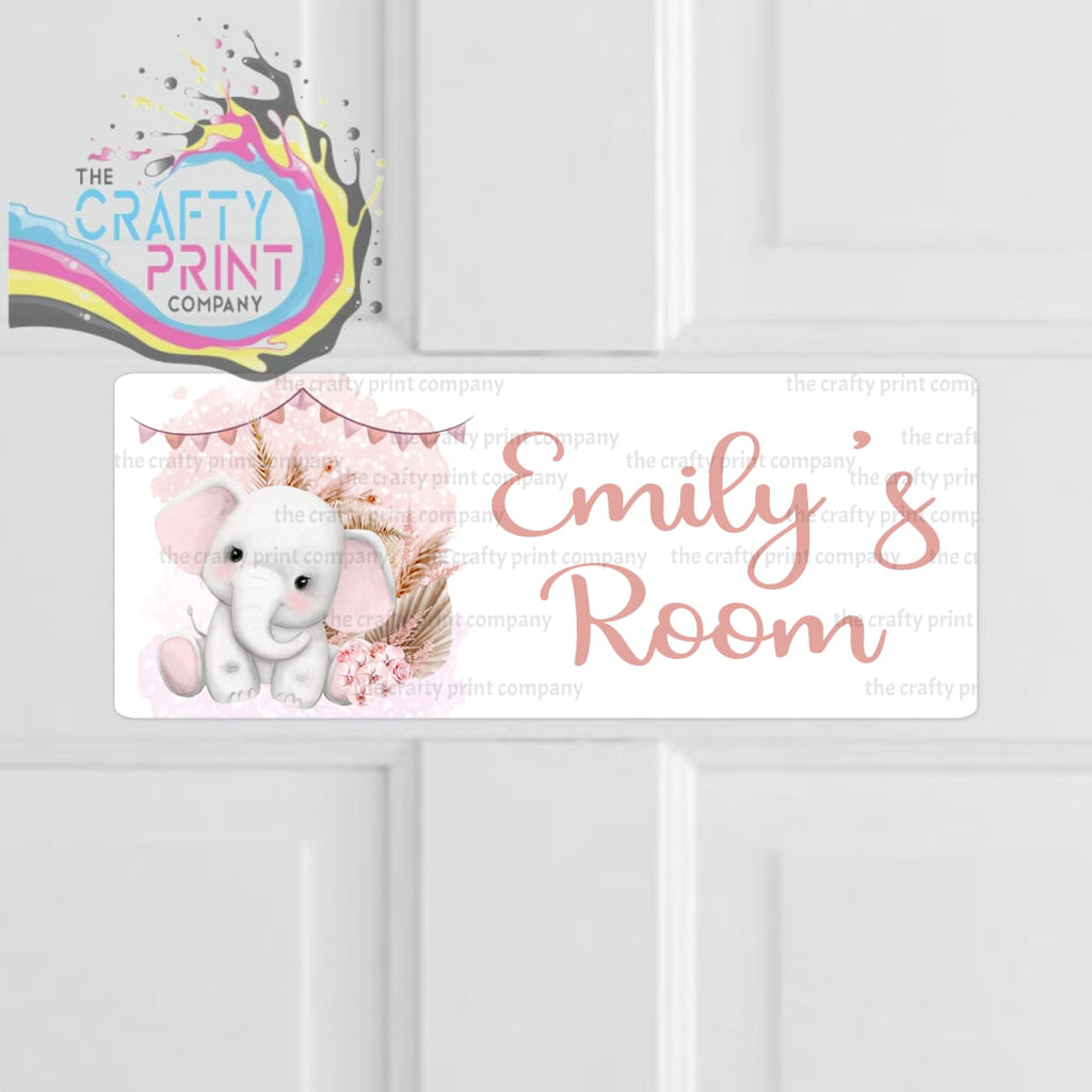 Personalised Boho Elephant Metal Bedroom Door Sign - Pink