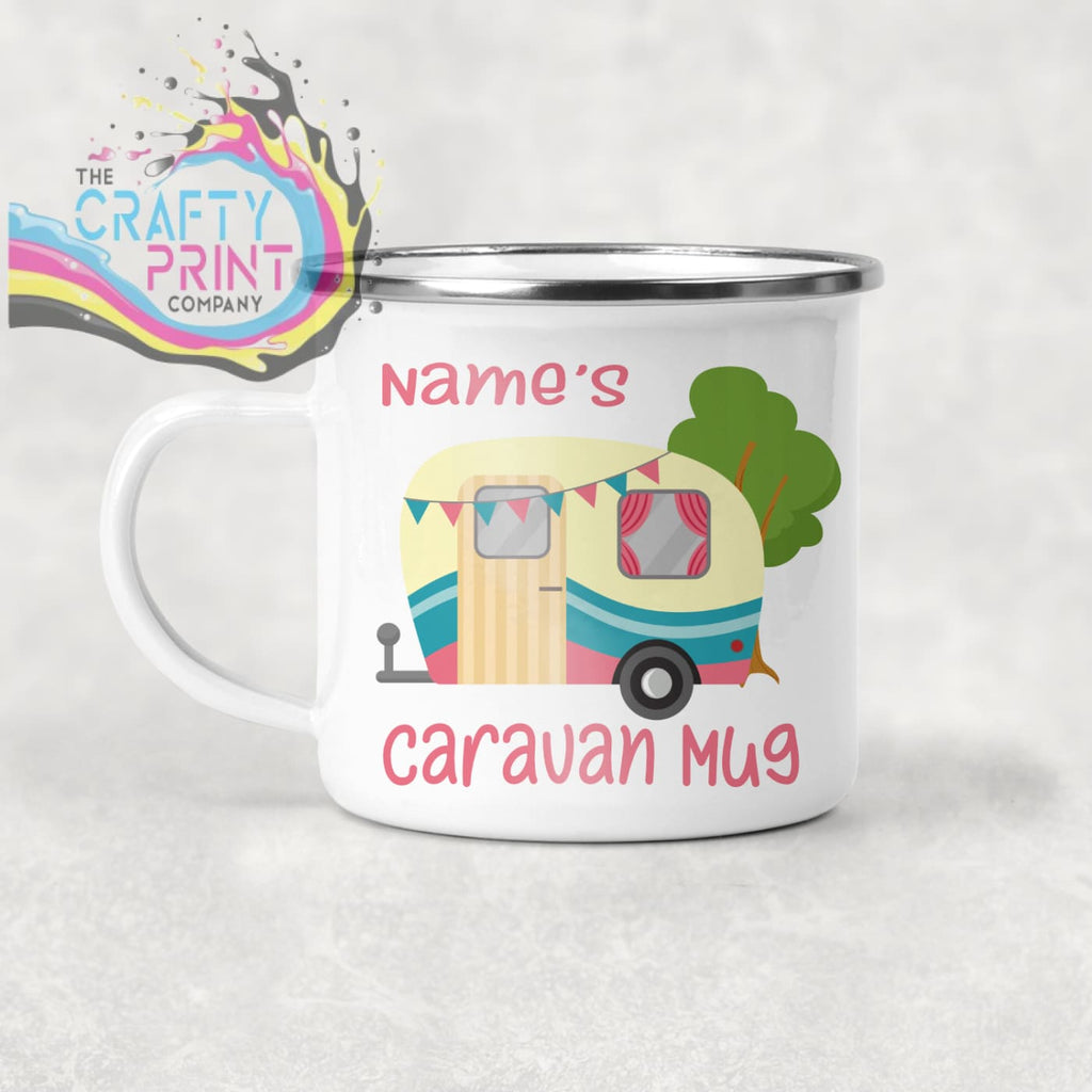 Personalised Caravan Mug - Enamel / Pink - Mugs