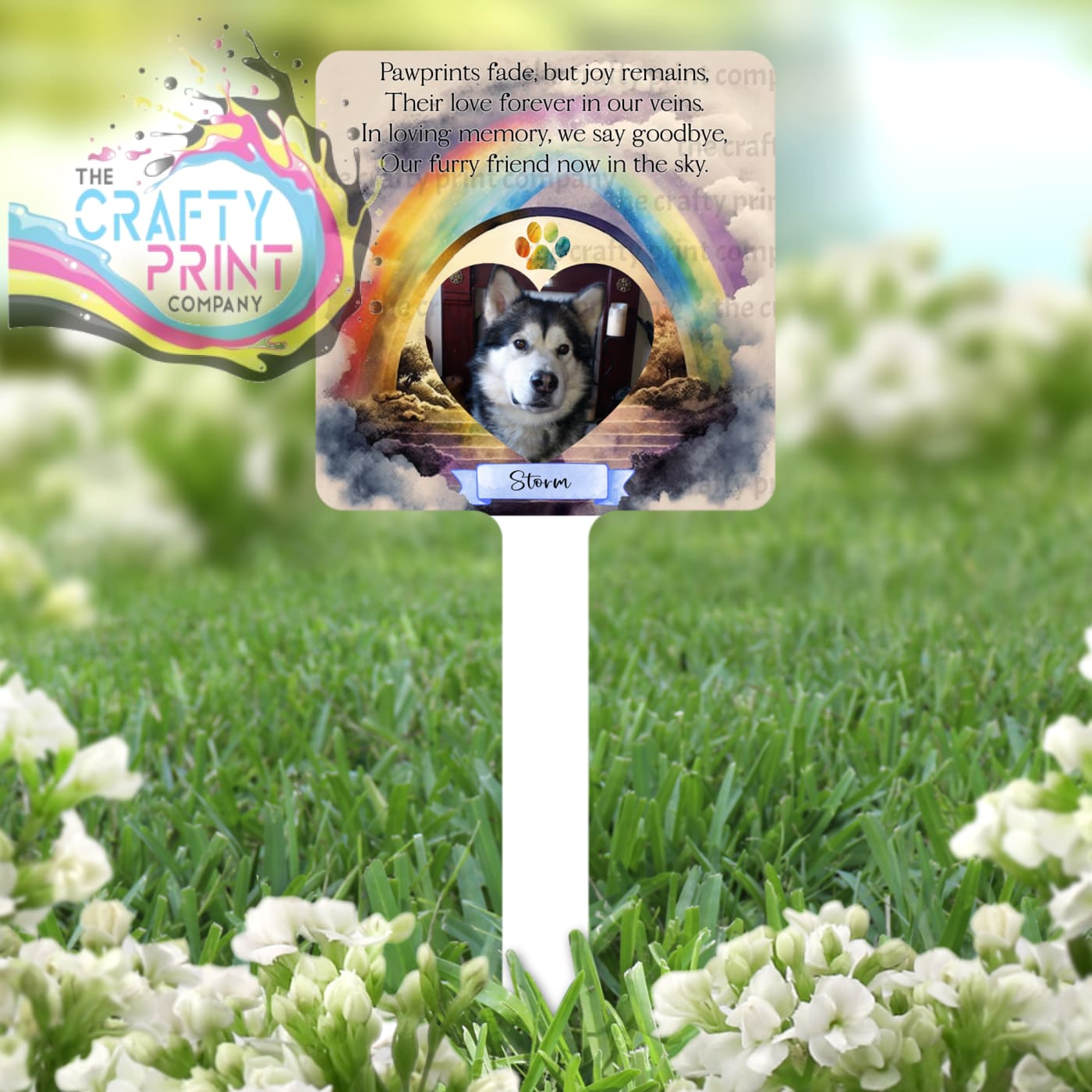 Personalised Dog / Cat Memorial Rainbow Grave Marker - Blue