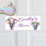 Personalised Elephants Flowers Metal Bedroom Door Sign