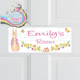 Personalised Peter Rabbit Metal Bedroom Door Sign - Pink