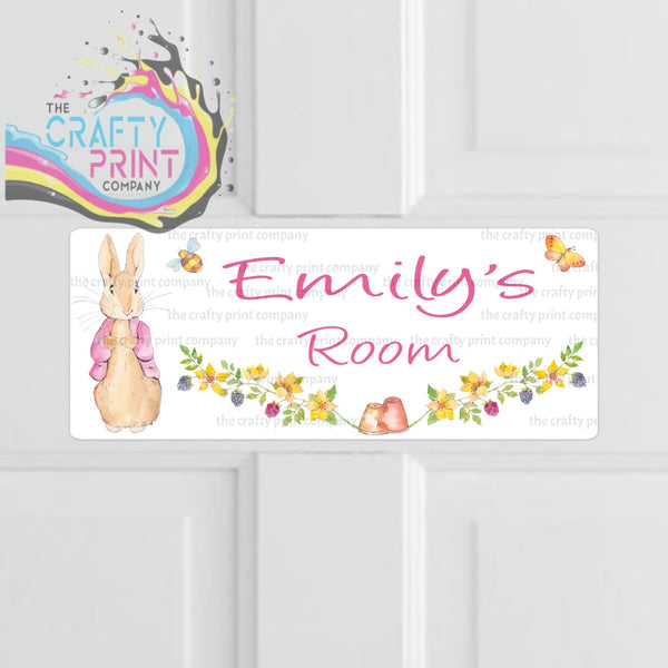 Personalised Peter Rabbit Metal Bedroom Door Sign - Pink