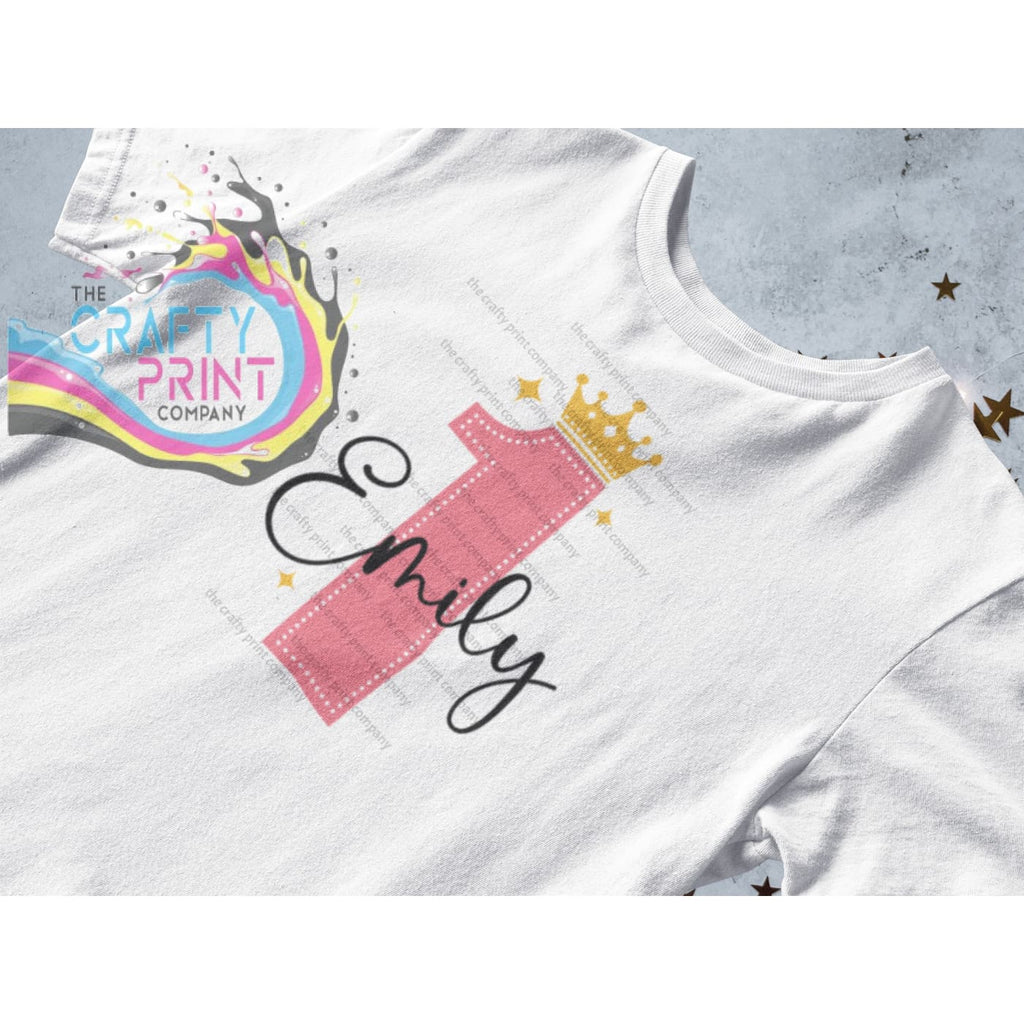 Pink Birthday Number and Crown Personalised T-shirt - One -