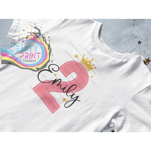 Pink Birthday Number and Crown Personalised T-shirt - Two
